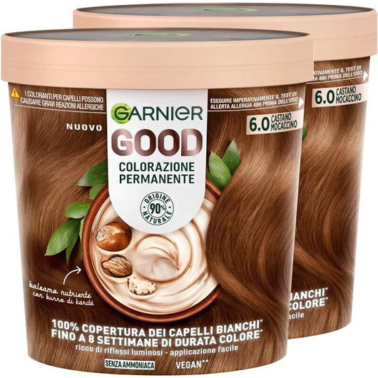 SET 2 GARNIER GOOD TINTA CAPELLI 6.0 CASTANO MOCACCINO COLORAZIONE PERMANENTE SENZA AMMONIACA 90% NATURALE