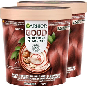SET 2 GARNIER GOOD TINTA CAPELLI 5.5 CASTANO RAMATO IBISCO COLORAZIONE PERMANENTE SENZA AMMONIACA 90% NATURALE