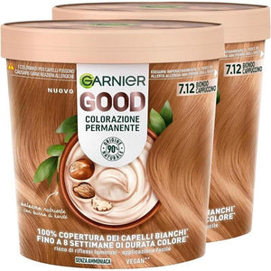 SET 2 GARNIER GOOD TINTA CAPELLI 7.12 BIONDO CAPPUCCINO COLORAZIONE PERMANENTE SENZA AMMONIACA 90% NATURALE