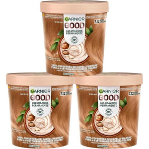 SET 3 GARNIER GOOD TINTA CAPELLI 7.12 BIONDO CAPPUCCINO COLORAZIONE PERMANENTE SENZA AMMONIACA 90% NATURALE