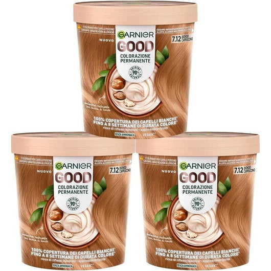 SET 3 GARNIER GOOD TINTA CAPELLI 7.12 BIONDO CAPPUCCINO COLORAZIONE PERMANENTE SENZA AMMONIACA 90% NATURALE
