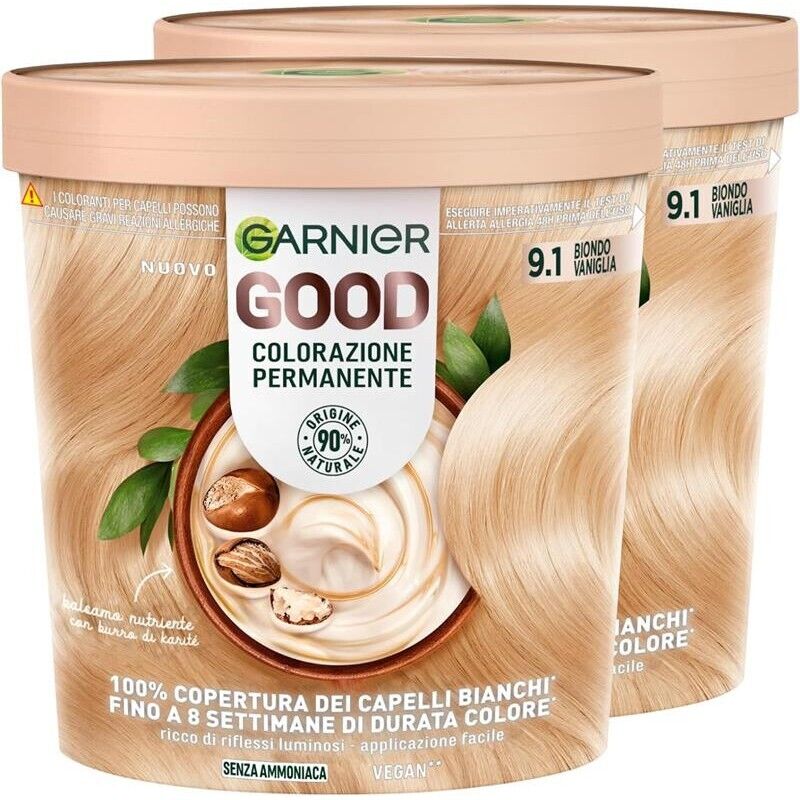 SET 2 GARNIER GOOD TINTA CAPELLI 9.1 BIONDO VANIGLIA COLORAZIONE PERMANENTE SENZA AMMONIACA 90% NATURALE