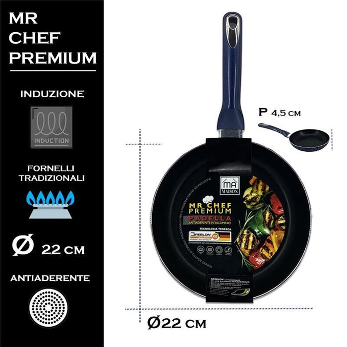 MA MAISON MR CHEF PREMIUM PADELLA CM.22 ANTIADERENTE IN ALLUMINIO CUCINA TRADIZIONALE E INDUZIONE