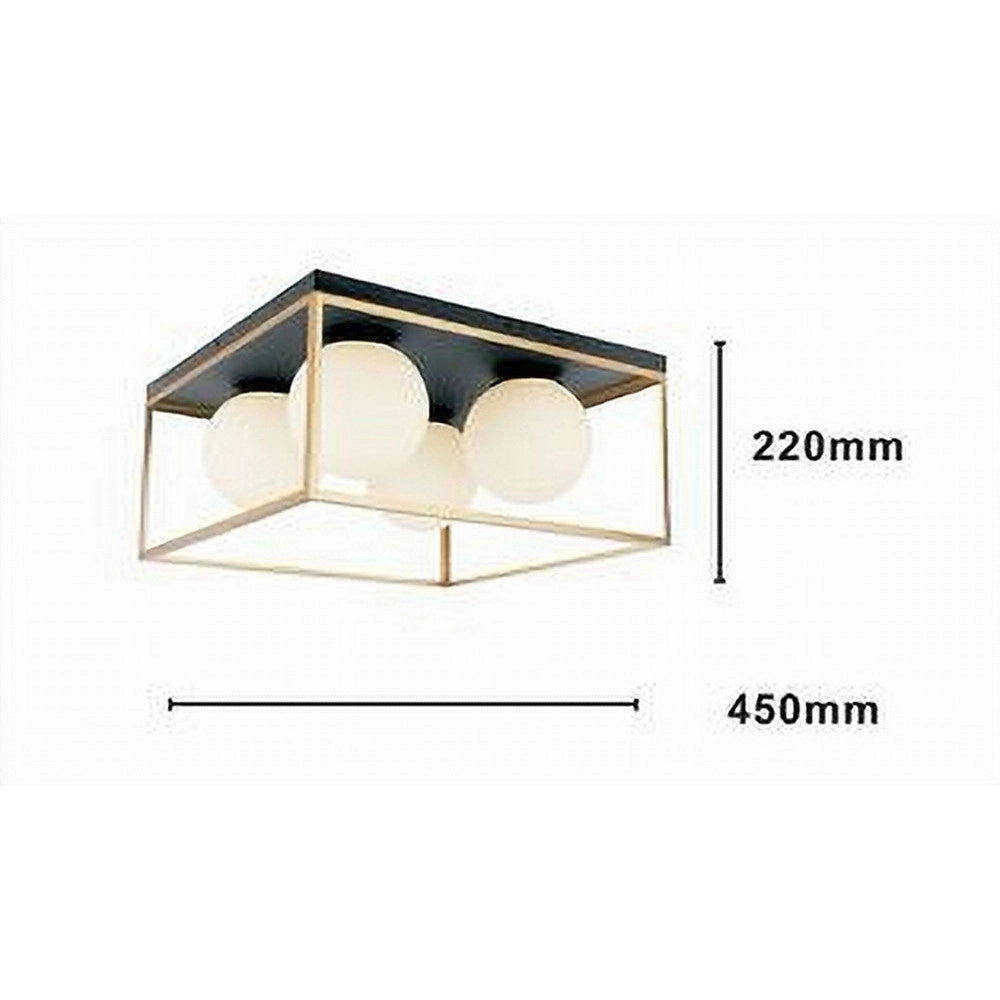 Trade Shop - Lampadario Moderno Nero Oro A Soffitto Plafoniera Quadrata E27 Nordico 4 Sfere 32699 -