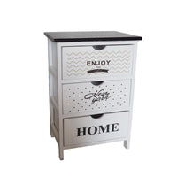 ENJOY MOBILE A 3 CASSETTI SLIM 40X29X58 CM BIANCO CON SCRITTE E TOP NERO