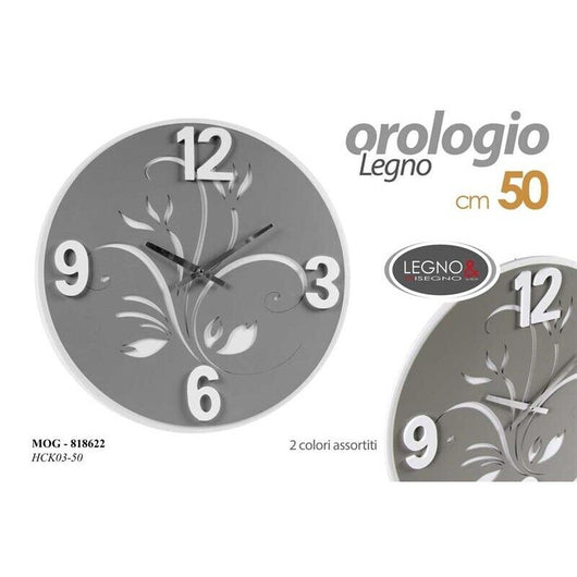 OROLOGIO IN LEGNO TONDO 50X50 CM IN COLORE GRIGIO DECORATO