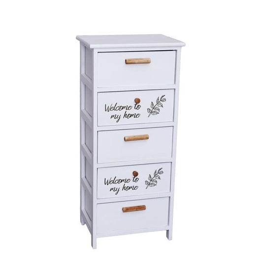 MAURY'S WELCOME MOBILE A 5 CASSETTI 40X29X90 CM IN COLORE BIANCO CON SCRITTE