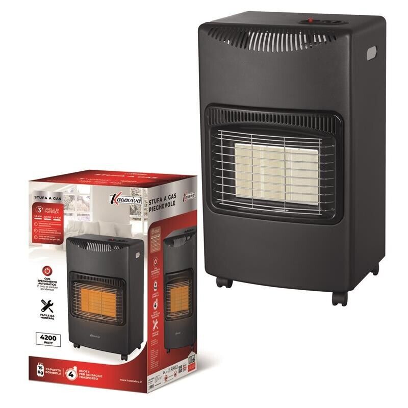 STUFA A GAS PIEGHEVOLE 4200 WATT 3 LIVELLI DI POTENZA COLORE NERO