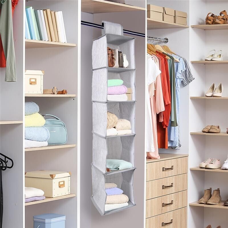 ORGANIZER DA ARMADIO 5 SCOMPARTI IN TESSUTO TNT 90X30X16CM CHIUSURA A STRAPPO DESIGN RIGHE