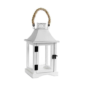LANTERNA CON STRUTTURA IN LEGNO E LATTA 17.5X17.5X36 CM COLORE BIANCO
