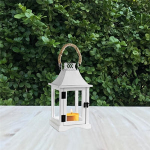 LANTERNA CON STRUTTURA IN LEGNO E LATTA 17.5X17.5X36 CM COLORE BIANCO