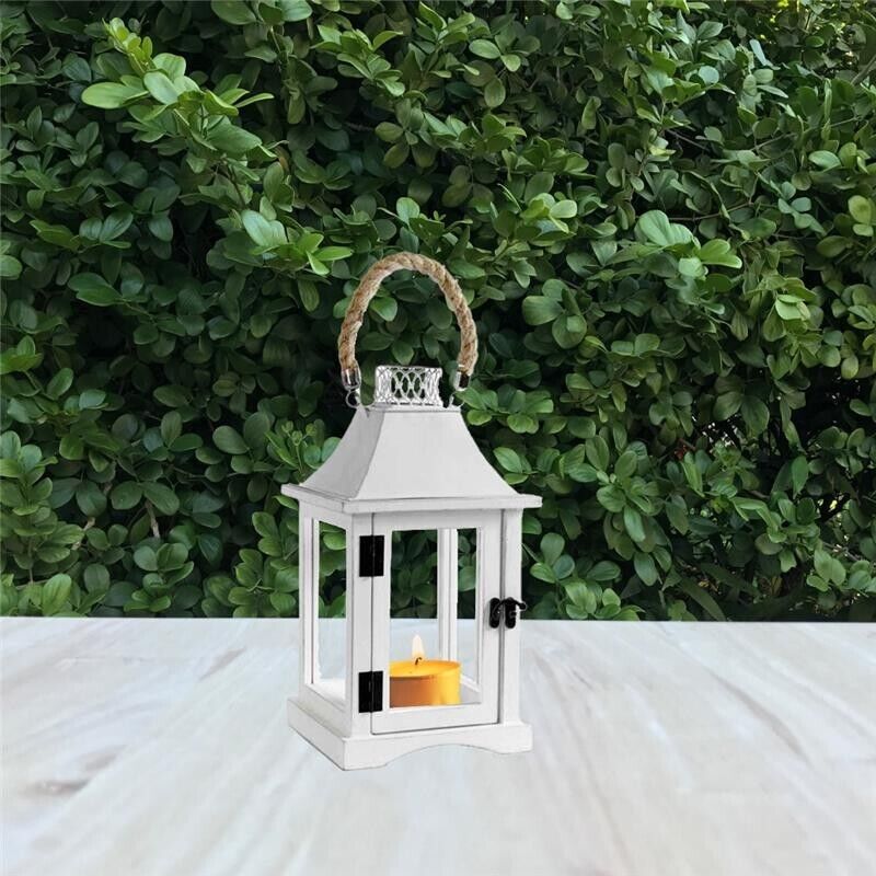 LANTERNA CON STRUTTURA IN LEGNO E LATTA 17.5X17.5X36 CM COLORE BIANCO