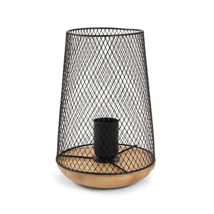 LAMPADA DA ARREDO IN METALLO CON BASE LEGNO A RETE 17X17X23CM IN COLORE NERO