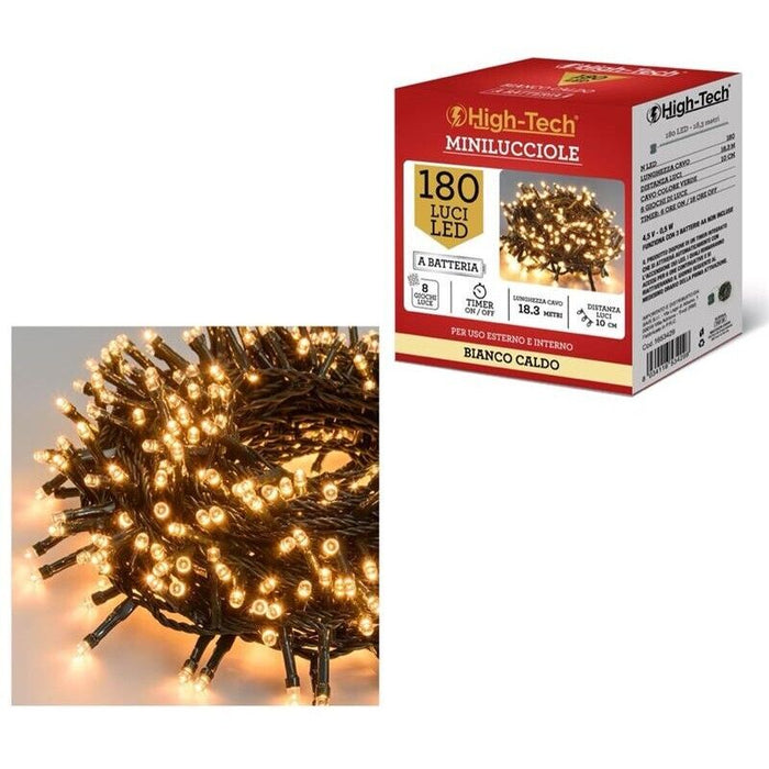 HIGH-TECH FILO A BATTERIA CON 180 LED BIANCO CALDO DA 10,3 METRI