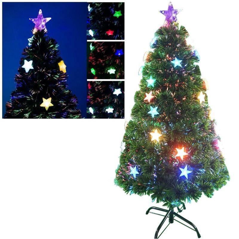 MAURY'S ALBERO DI NATALE LED E FIBRE OTTICHE 120 CM COLORE VERDE CON BASE E STELLINE LUMINOSE