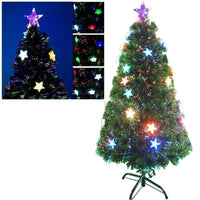 MAURY'S ALBERO DI NATALE LED E FIBRE OTTICHE 120 CM COLORE VERDE CON BASE E STELLINE LUMINOSE