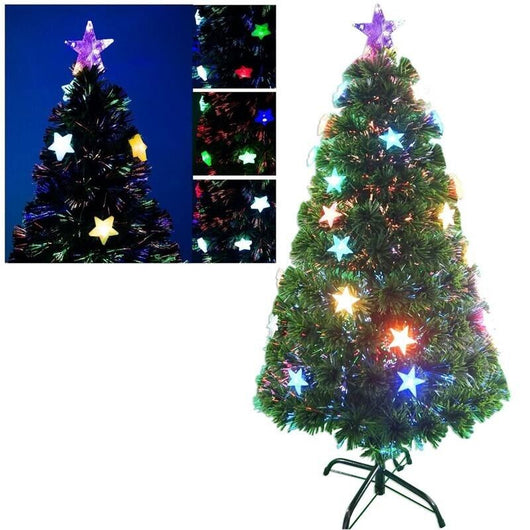 MAURY'S ALBERO DI NATALE LED E FIBRE OTTICHE 120 CM COLORE VERDE CON BASE E STELLINE LUMINOSE