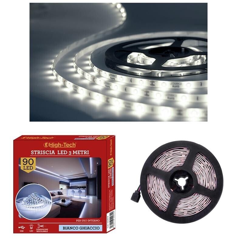 HIGH-TECH STRISCIA DA 90 LED IN COLORE BIANCO GHIACCIO ROTOLO 3 MT OKX