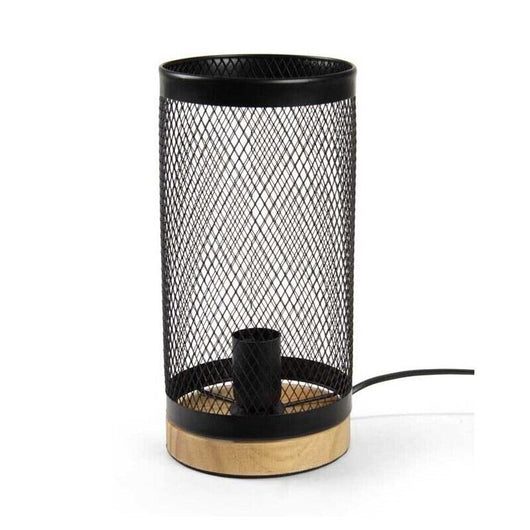 LAMPADA DA ARREDO IN METALLO CON BASE LEGNO A RETE 15X14X28CM COLORE NERO