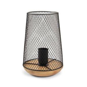 LAMPADA DA ARREDO IN METALLO CON BASE LEGNO A RETE 17X17X23CM IN COLORE NERO