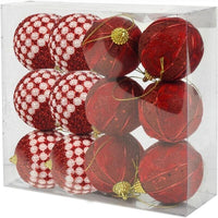 MAURY'S BOX CON 12 SFERE DI NATALE PER ALBERO DA 6 CM ROSSO E BIANCO CON PERLINE