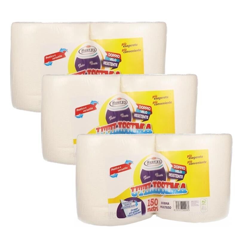 MAURY'S 6 BOBINE MULTIUSO UTILISSIMA IN 3 CONFEZIONI DA 2 ROTOLI CIASCUNA 150 METRI