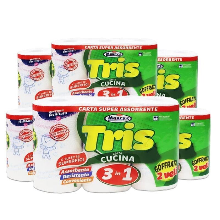 MAURY'S CARTA CUCINA 3IN1 PER TUTTE LE SUPERFICI 18 ROTOLI-6 CONFEZIONI DA 3 PEZZI