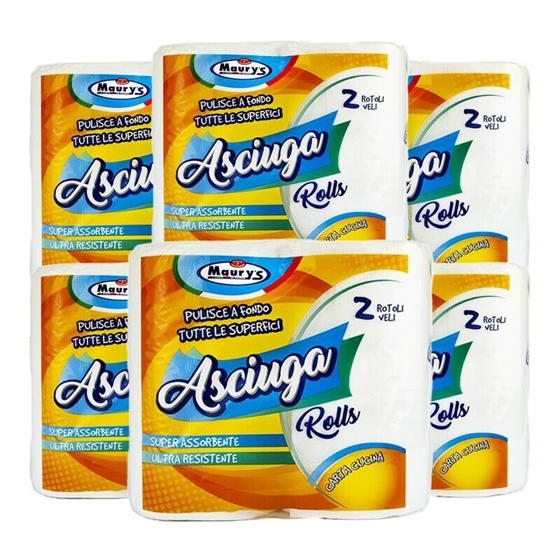 MAURY'S CARTA ASCIUGATUTTO CUCINA 12 ROTOLI 2 VELI ASCIUGAROLLS 380GR