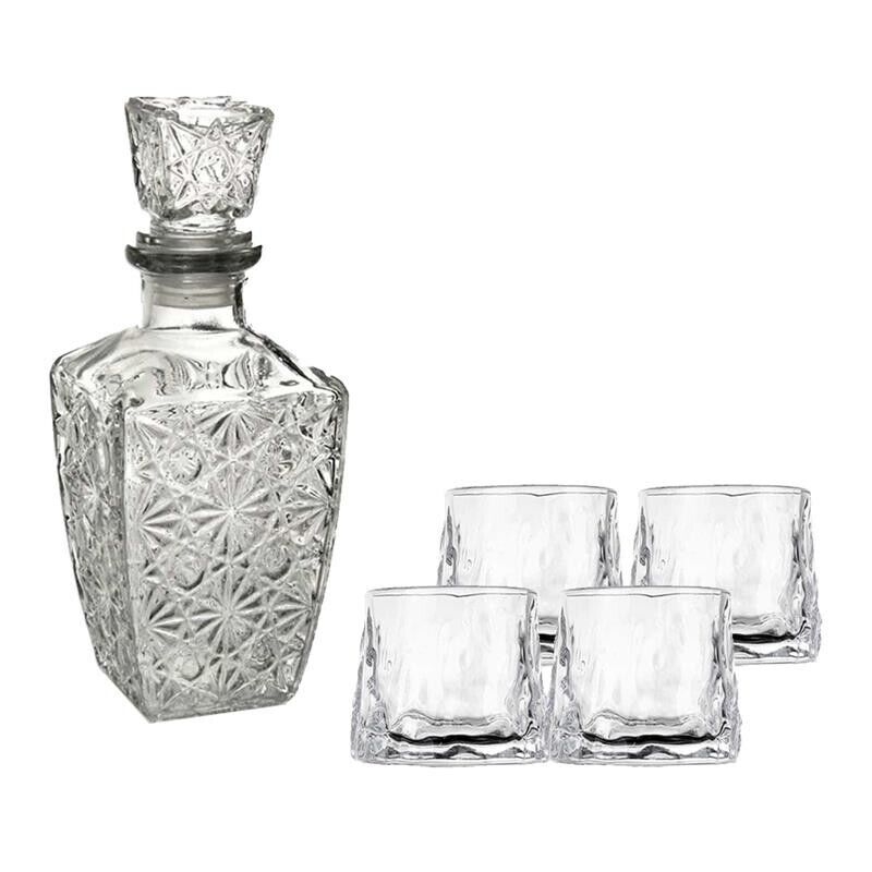 SET BOTTIGLIA DIAMOND IN VETRO DA 1 LITRO CON 4 BICCHIERI DA LIQUORE ROYAL CAPIENZA 150 ML