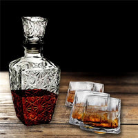 SET BOTTIGLIA DIAMOND IN VETRO DA 1 LITRO CON 4 BICCHIERI DA LIQUORE ROYAL CAPIENZA 150 ML