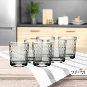SET DI 12 BICCHIERI MODELLO ZIG ZAG REALIZZATI IN VETRO PER ACQUA CAPIENZA DA 250 ML