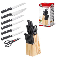 MA MAISON CEPPO IN LEGNO CON 11 COLTELLI + 1 FORBICE CON MANICI COLOR NERO