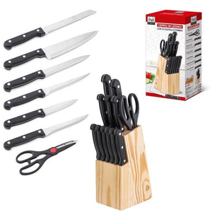 MA MAISON CEPPO IN LEGNO CON 11 COLTELLI + 1 FORBICE CON MANICI COLOR NERO