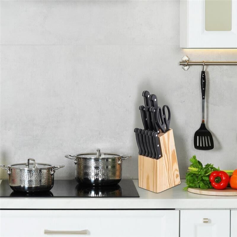 MA MAISON CEPPO IN LEGNO CON 11 COLTELLI + 1 FORBICE CON MANICI COLOR NERO