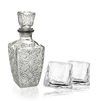 SET BOTTIGLIA DIAMOND IN VETRO DA 1 LITRO CON 2 BICCHIERI DA LIQUORE ROYAL CAPIENZA 150 ML
