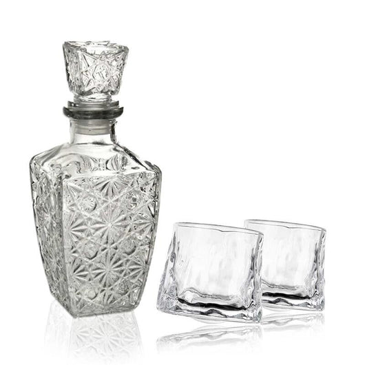 SET BOTTIGLIA DIAMOND IN VETRO DA 1 LITRO CON 2 BICCHIERI DA LIQUORE ROYAL CAPIENZA 150 ML
