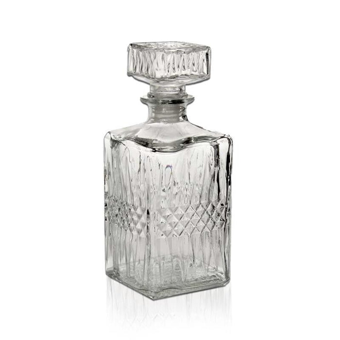 SET BOTTIGLIA CUBO IN VETRO DA 1 LITRO CON 4 BICCHIERI DA LIQUORE ROYAL CAPIENZA 150 ML