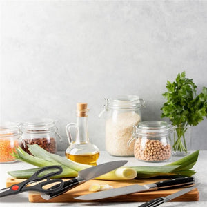 MA MAISON CEPPO IN LEGNO CON 11 COLTELLI + 1 FORBICE CON MANICI COLOR NERO