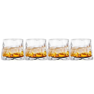 SET BOTTIGLIA CUBO IN VETRO DA 1 LITRO CON 4 BICCHIERI DA LIQUORE ROYAL CAPIENZA 150 ML