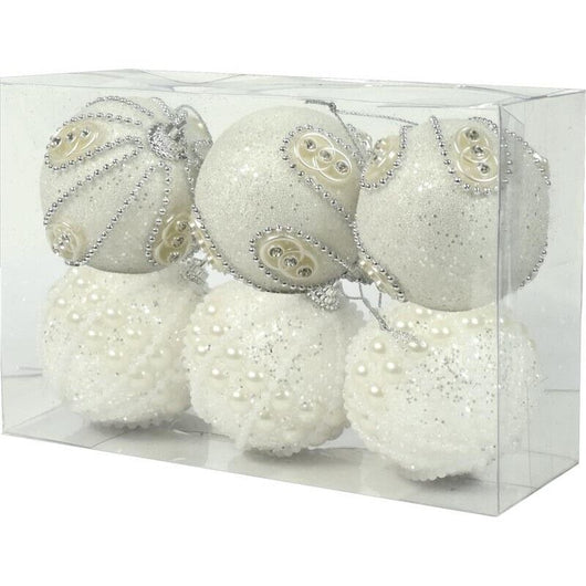 MAURY'S BOX 6 SFERE LUX  DA 10CM IN COLORE BIANCO CON DECORI SILVER