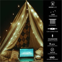 HIGH-TECH NATALE TENDA  LUMINOSA 160 LED BIANCO CALDO MT 2X2 - 8 GIOCHI DI LUCE CAVO TRASPARENTE DA 5 MT 8 STRINGHE