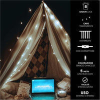 HIGH-TECH NATALE TENDA LUMINOSA DA 160 LED BIANCO GHIACCIO MT 2X2 - 8 GIOCHI DI LUCE CAVO TRASPARENTE DA 5 MT 8 STRINGHE