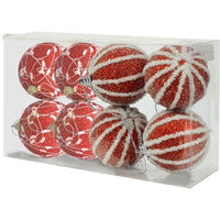 BOX DA 8 SFERE LUX DA 8 CM IN DECORO ROSSO E BIANCO