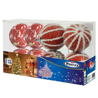 BOX DA 8 SFERE LUX DA 8 CM IN DECORO ROSSO E BIANCO