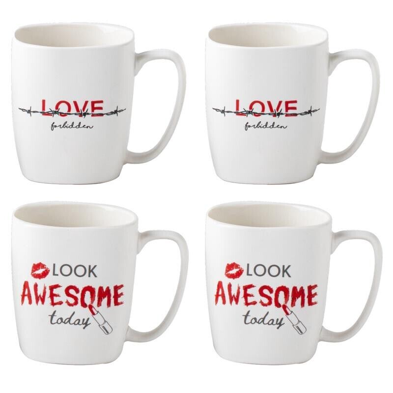 MAURY'S SET 4 TAZZE KISS CON DECORO ASSORTITO DA 390 CC