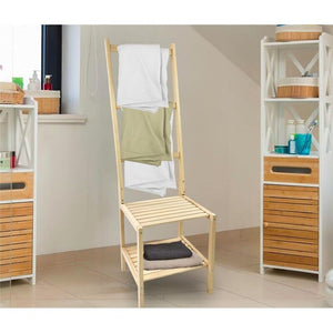 SEDIA DA BAGNO CON PORTASCIUGAMANI IN LEGNO DI FAGGIO 40X40,5 X H133 CM