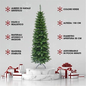 MAURY'S ALBERO DI NATALE EXTRA SLIM 150 CM VERDE CON 317 RAMI