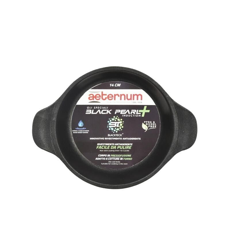 AETERNUM MINI TEGAME BLACK PLUS NERO DIAMETRO 14 CM CON MANICI ERGONOMICI E RIVESTIMENTO ANTIADERENTE E ANTIMACCHIA