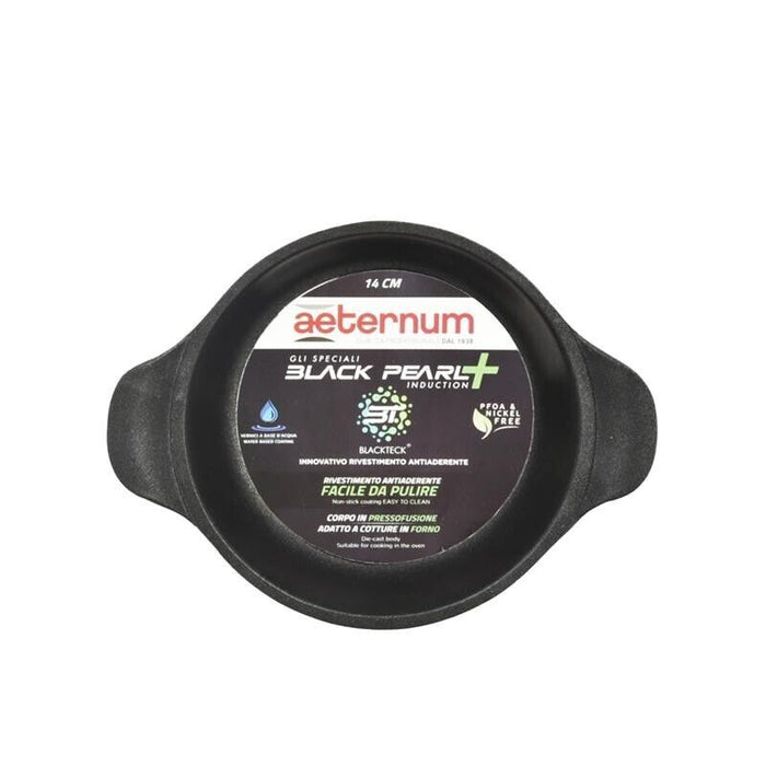 AETERNUM MINI TEGAME BLACK PLUS NERO DIAMETRO 14 CM CON MANICI ERGONOMICI E RIVESTIMENTO ANTIADERENTE E ANTIMACCHIA