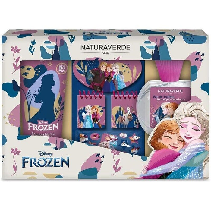 COFANETTO REGALO FROZEN CON PROFUMO, BAGNOSCHIUMA E BLOCK NOTES CON STICKER